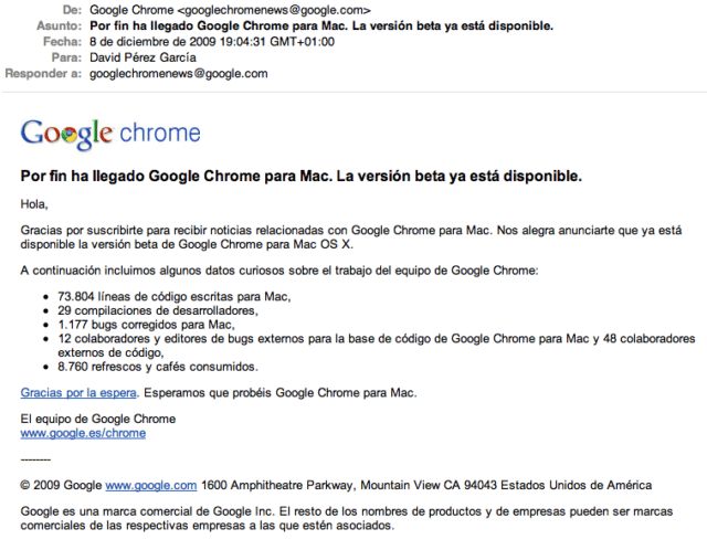 Email De Aviso Del Nuevo Google Chrome