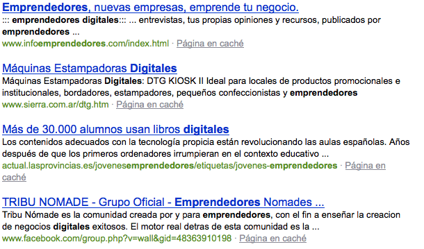 Búsqueda en Bing de Emprendedores Digitales