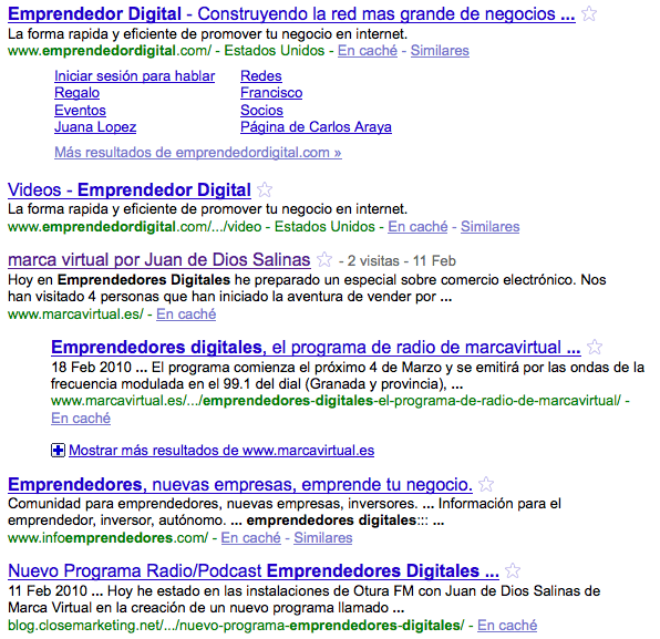 Busqueda en Google de Emprendedores Digitales