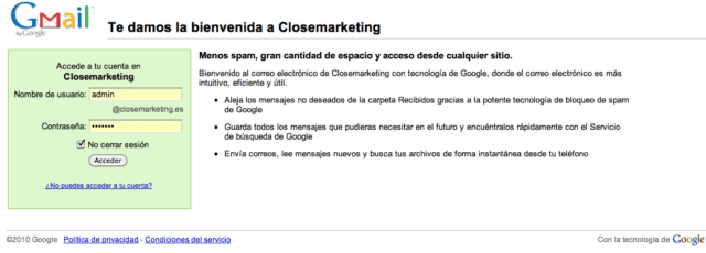 Utilizar el Correo Electrónico facilitado por Closemarketing