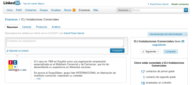 Linkedin permite Actualizaciones de estado para perfiles de Empresa