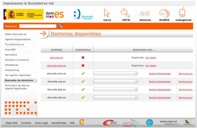 Consulta WHOIS en registros nic.es