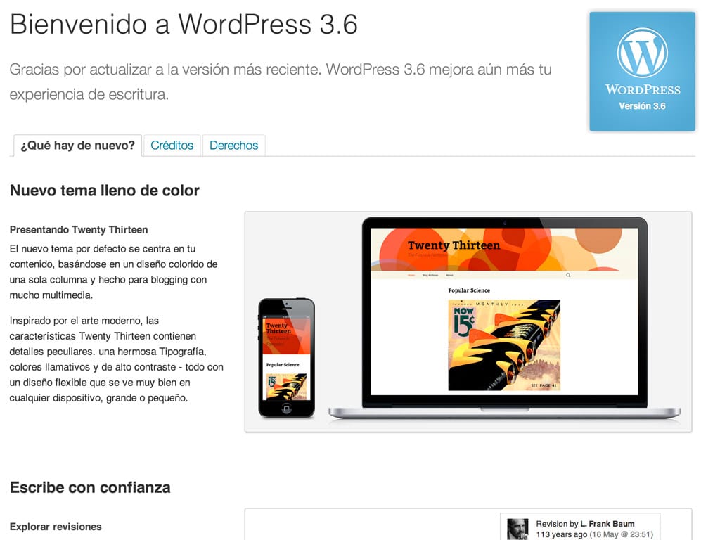 Nuevo WordPress 3.6