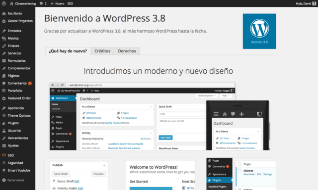Ya tenemos entre nosotros WordPress 3.8: Increible Nuevo Diseño