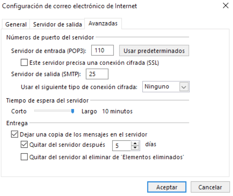 ajuste outlook servidor