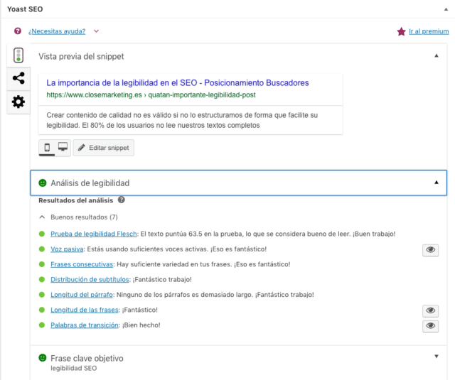 Analisis de la legibilidad de un articulo de blog para el SEO