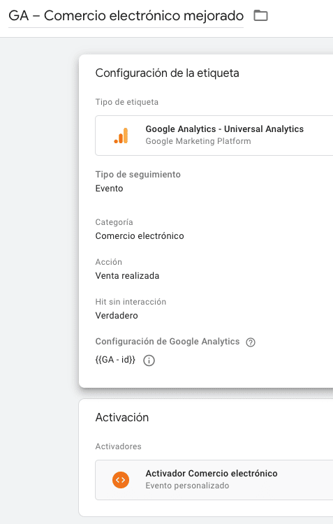 Paso Activación Comercio electrónico mejorado en etiqueta.