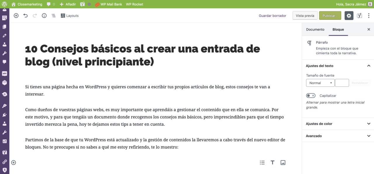Interfaz Nuevo Editor De Bloques Gutenberg