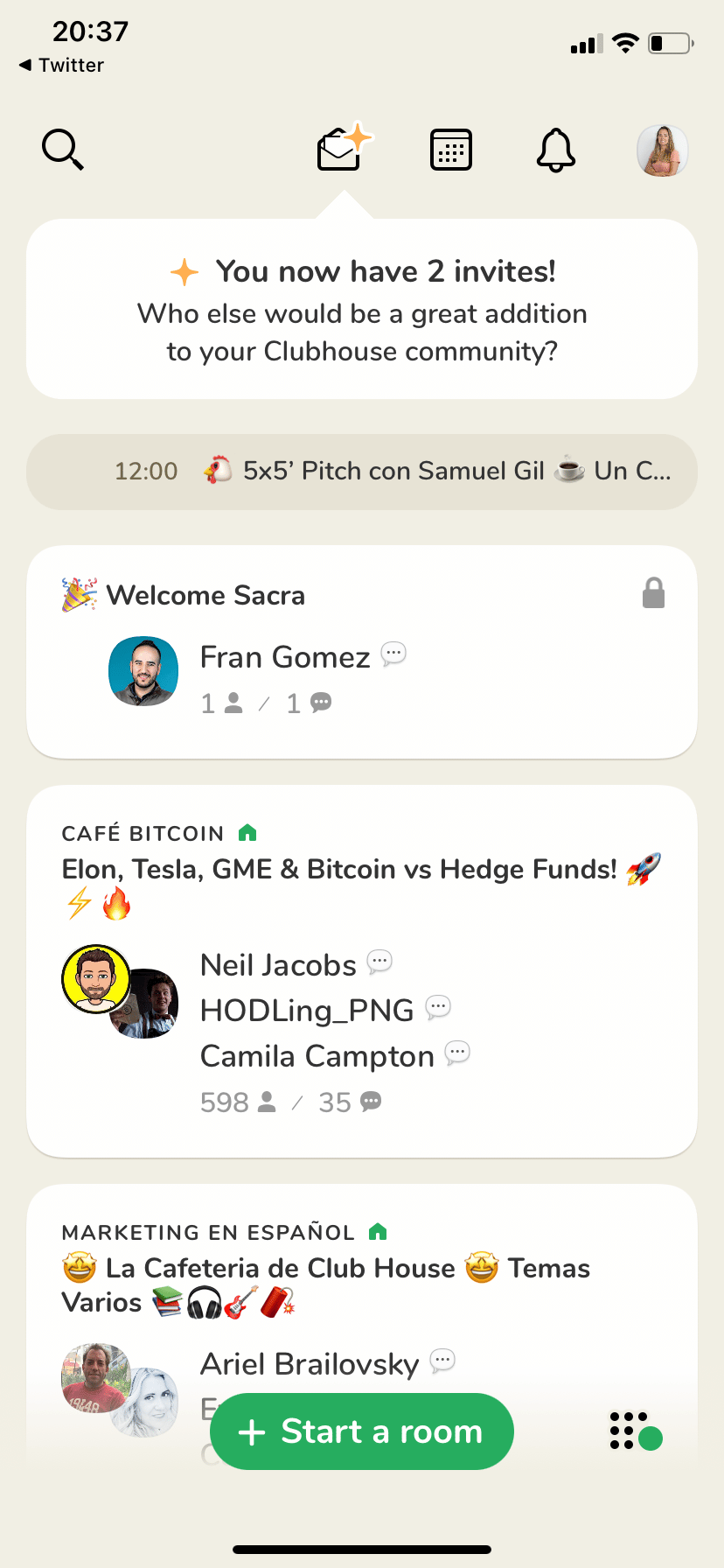 Captura Pantalla Clubhouse