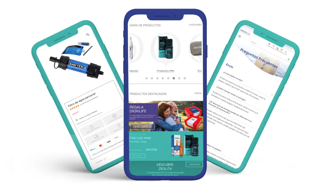 Diseño Web Dioxilife 3 Moviles Mock Up