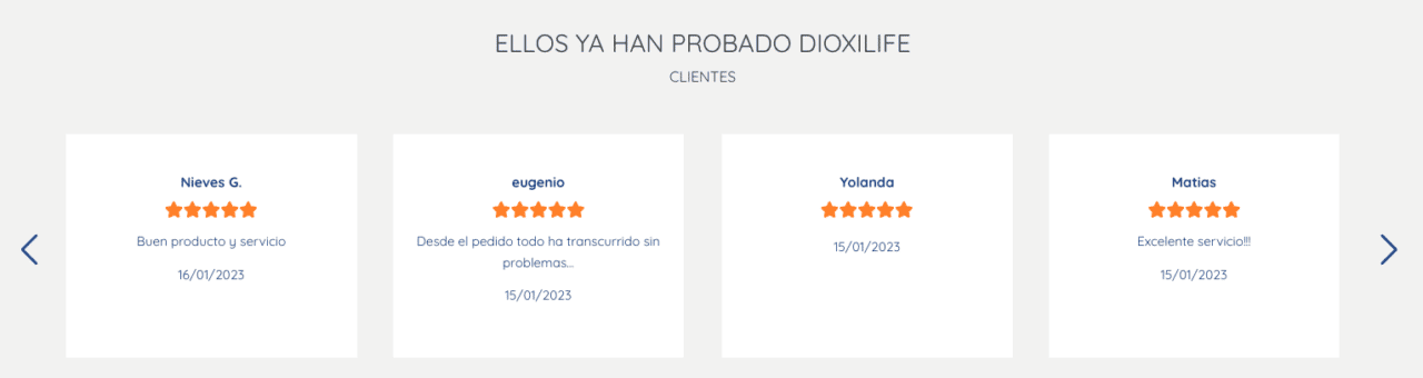 Página de incio de Dioxilife