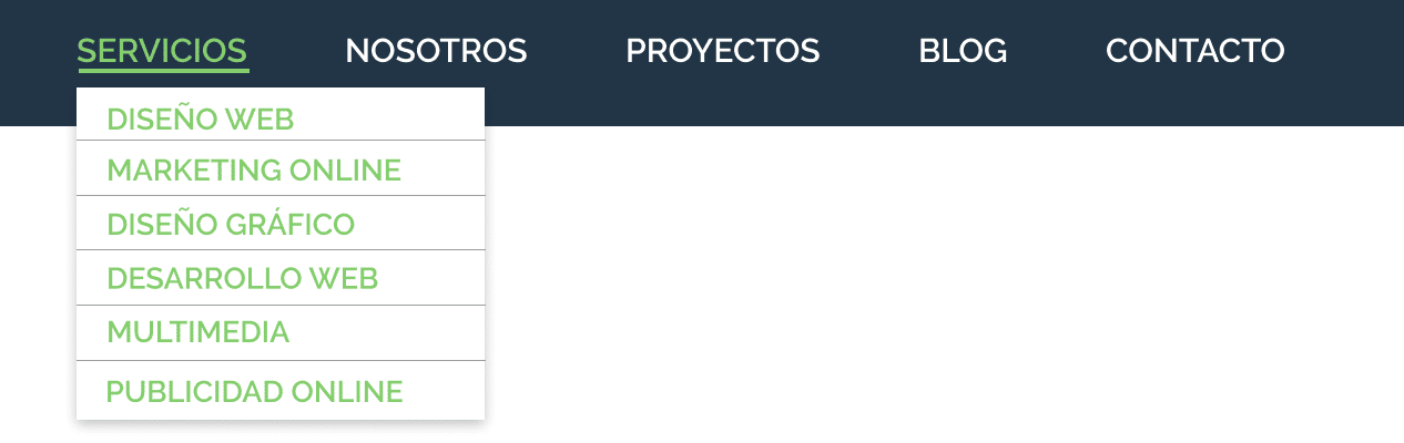Menu Bien de una página de incio perfecta